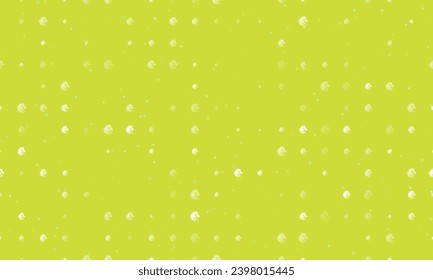 Seamless background pattern of evenly spaced white dragon's head symbols of different sizes and opacity. Vector illustration on lime background with stars