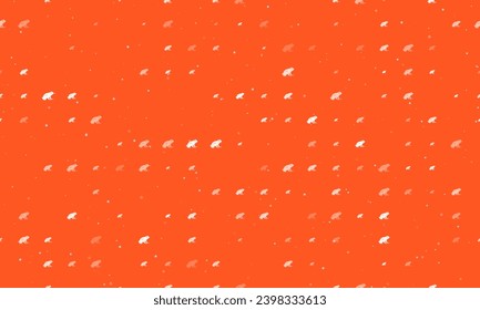 Seamless background pattern of evenly spaced white frog symbols of different sizes and opacity. Vector illustration on deep orange background with stars