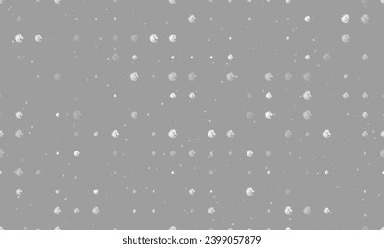 Seamless background pattern of evenly spaced white dragon's head symbols of different sizes and opacity. Vector illustration on gray background with stars