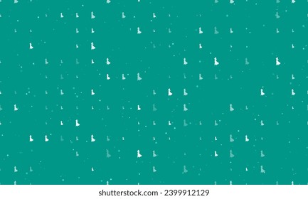 Seamless background pattern of evenly spaced white lady symbols of different sizes and opacity. Vector illustration on teal background with stars