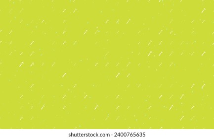 Seamless background pattern of evenly spaced white hammer symbols of different sizes and opacity. Vector illustration on lime background with stars