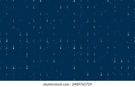 Seamless background pattern of evenly spaced white the world in a bottle symbols of different sizes and opacity. Vector illustration on dark blue background with stars