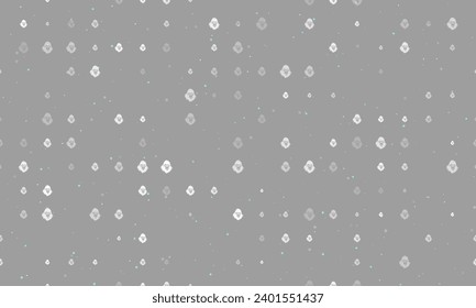 Seamless background pattern of evenly spaced white gorilla head symbols of different sizes and opacity. Vector illustration on gray background with stars