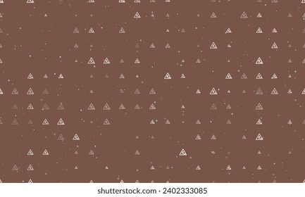 Seamless background pattern of evenly spaced white road work signs of different sizes and opacity. Vector illustration on brown background with stars