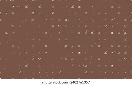 Seamless background pattern of evenly spaced white giraffe symbols of different sizes and opacity. Vector illustration on brown background with stars