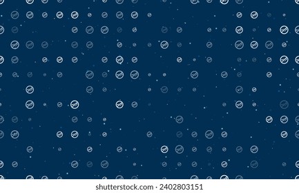 Seamless background pattern of evenly spaced white horning prohibited signs of different sizes and opacity. Vector illustration on dark blue background with stars