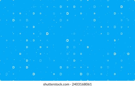 Seamless background pattern of evenly spaced white capital letter D symbols of different sizes and opacity. Vector illustration on light blue background with stars