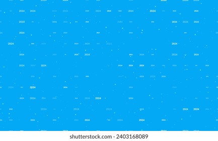 Nahtlose Hintergrundmuster mit gleichmäßig verteilten weißen 2024-Jahressymbolen unterschiedlicher Größe und Deckkraft. Vektorgrafik auf hellblauem Hintergrund mit Sternen