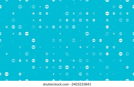 Seamless background pattern of evenly spaced white no entry road signs of different sizes and opacity. Vector illustration on cyan background with stars