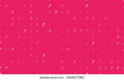 Seamless background pattern of evenly spaced white mallet symbols of different sizes and opacity. Vector illustration on pink background with stars
