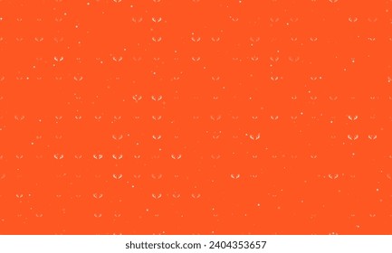 Seamless background pattern of evenly spaced white deer horns symbols of different sizes and opacity. Vector illustration on deep orange background with stars