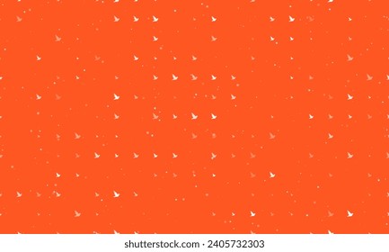 Seamless background pattern of evenly spaced white bird symbols of different sizes and opacity. Vector illustration on deep orange background with stars