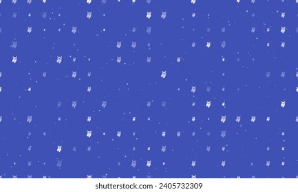 Seamless background pattern of evenly spaced white owl symbols of different sizes and opacity. Vector illustration on indigo background with stars