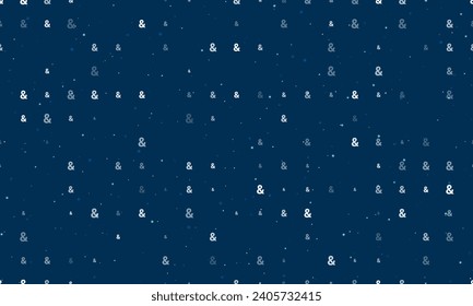Seamless background pattern of evenly spaced white ampersand symbols of different sizes and opacity. Vector illustration on dark blue background with stars