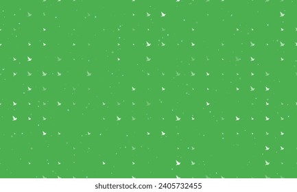 Seamless background pattern of evenly spaced white bird symbols of different sizes and opacity. Vector illustration on green background with stars