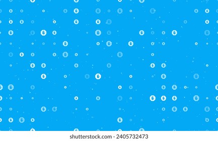 Seamless background pattern of evenly spaced white stop hand symbols of different sizes and opacity. Vector illustration on light blue background with stars