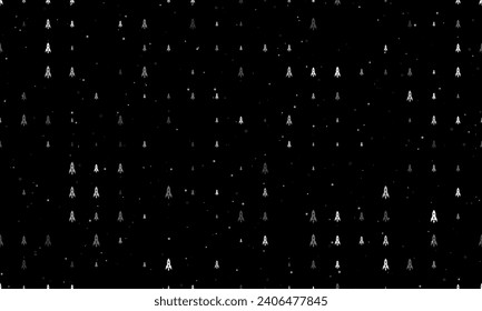 Seamless background pattern of evenly spaced white rockets of different sizes and opacity. Vector illustration on black background with stars