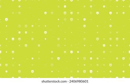 Seamless background pattern of evenly spaced white bear head icons of different sizes and opacity. Vector illustration on lime background with stars
