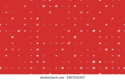 Seamless background pattern of evenly spaced white tiger symbols of different sizes and opacity. Vector illustration on red background with stars