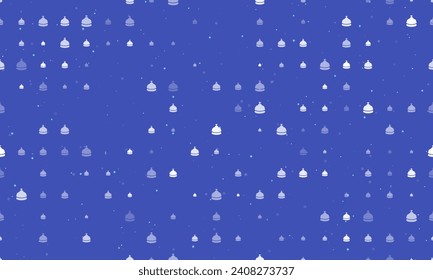 Seamless background pattern of evenly spaced white reception bell symbols of different sizes and opacity. Vector illustration on indigo background with stars