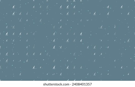 Seamless background pattern of evenly spaced white giraffe symbols of different sizes and opacity. Vector illustration on blue gray background with stars