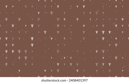 Seamless background pattern of evenly spaced white giraffe head symbols of different sizes and opacity. Vector illustration on brown background with stars