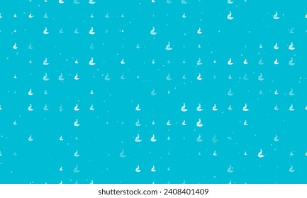 Seamless background pattern of evenly spaced white hare symbols of different sizes and opacity. Vector illustration on cyan background with stars