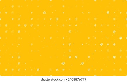 Seamless background pattern of evenly spaced white at symbols of different sizes and opacity. Vector illustration on amber background with stars