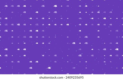 Seamless background pattern of evenly spaced white sanding machine symbols of different sizes and opacity. Vector illustration on deep purple background with stars