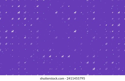 Seamless background pattern of evenly spaced white deer symbols of different sizes and opacity. Vector illustration on deep purple background with stars