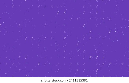 Seamless background pattern of evenly spaced white crowbar symbols of different sizes and opacity. Vector illustration on deep purple background with stars