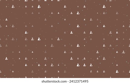 Seamless background pattern of evenly spaced white fox symbols of different sizes and opacity. Vector illustration on brown background with stars