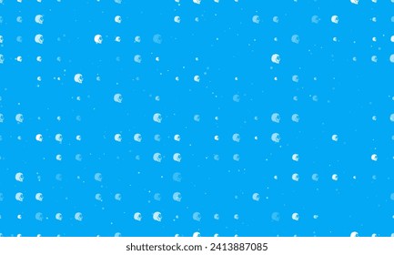 Seamless background pattern of evenly spaced white lion head icons of different sizes and opacity. Vector illustration on light blue background with stars
