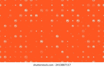 Seamless background pattern of evenly spaced white truck traffic signs of different sizes and opacity. Vector illustration on deep orange background with stars