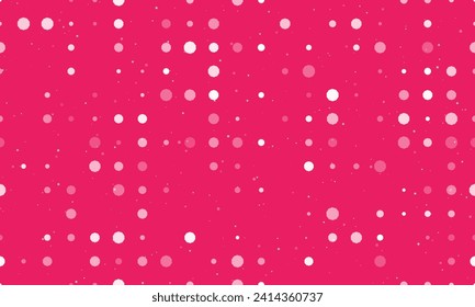 Seamless background pattern of evenly spaced white decagon symbols of different sizes and opacity. Vector illustration on pink background with stars