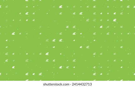 Seamless background pattern of evenly spaced white frog symbols of different sizes and opacity. Vector illustration on light green background with stars