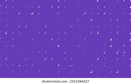 Seamless background pattern of evenly spaced white guitar symbols of different sizes and opacity. Vector illustration on deep purple background with stars