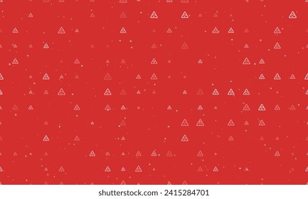 Seamless background pattern of evenly spaced white roundabout signs of different sizes and opacity. Vector illustration on red background with stars