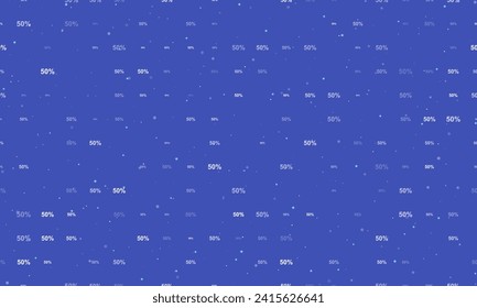 Seamless background pattern of evenly spaced white 50 percent symbols of different sizes and opacity. Vector illustration on indigo background with stars