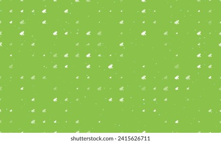 Seamless background pattern of evenly spaced white frog symbols of different sizes and opacity. Vector illustration on light green background with stars