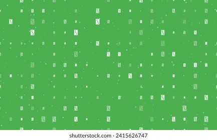 Seamless background pattern of evenly spaced white Three of Spades playing cards of different sizes and opacity. Vector illustration on green background with stars