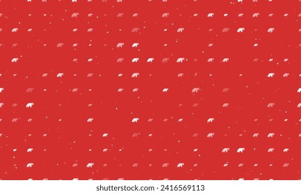 Seamless background pattern of evenly spaced white raccoon symbols of different sizes and opacity. Vector illustration on red background with stars