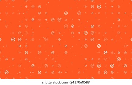 Seamless background pattern of evenly spaced white horning prohibited signs of different sizes and opacity. Vector illustration on deep orange background with stars
