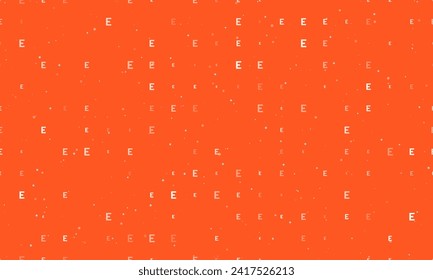 Seamless background pattern of evenly spaced white capital letter E symbols of different sizes and opacity. Vector illustration on deep orange background with stars
