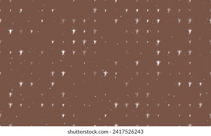 Seamless background pattern of evenly spaced white giraffe head symbols of different sizes and opacity. Vector illustration on brown background with stars