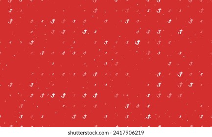 Seamless background pattern of evenly spaced white mermaid symbols of different sizes and opacity. Vector illustration on red background with stars