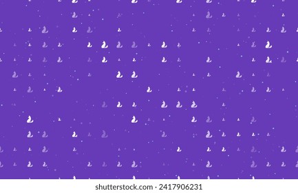Seamless background pattern of evenly spaced white fox symbols of different sizes and opacity. Vector illustration on deep purple background with stars