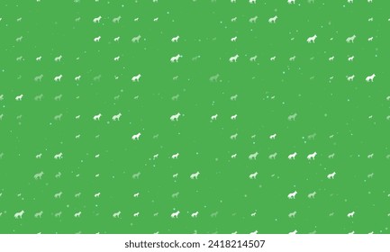 Seamless background pattern of evenly spaced white wolf symbols of different sizes and opacity. Vector illustration on green background with stars