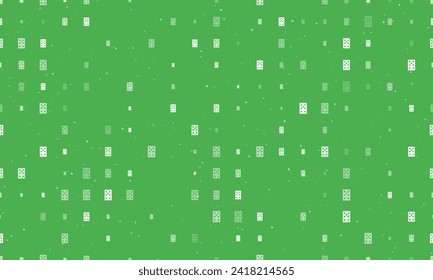 Seamless background pattern of evenly spaced white seven of hearts playing cards of different sizes and opacity. Vector illustration on green background with stars