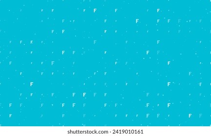 Seamless background pattern of evenly spaced white capital letter F symbols of different sizes and opacity. Vector illustration on cyan background with stars